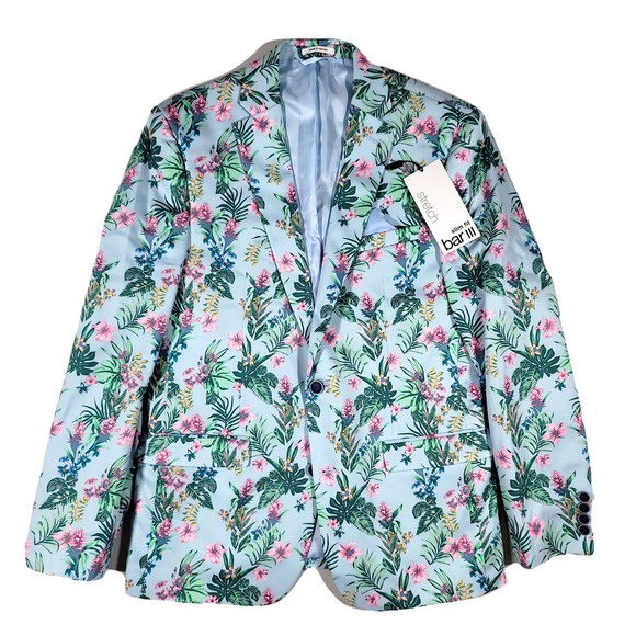 Bar III Slim-Fit Floral-Print Suit Jacket Mens 38R‎ Blue Pink - Picture 1 of 5